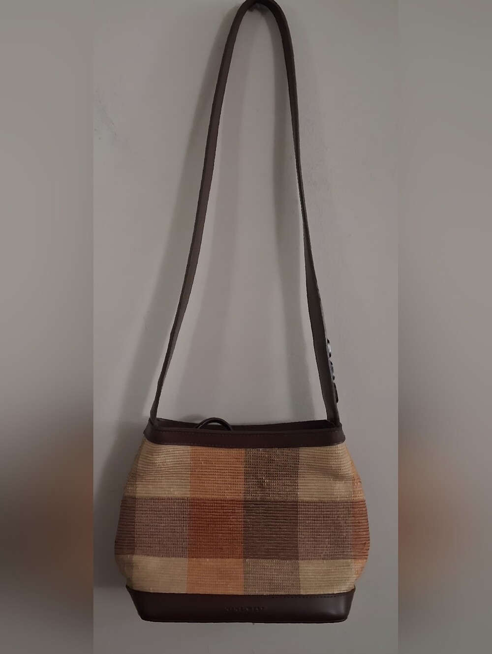 90s Vintage Woven Plaid Shoulder Bag in Brown and Tan Casual Boho Classic